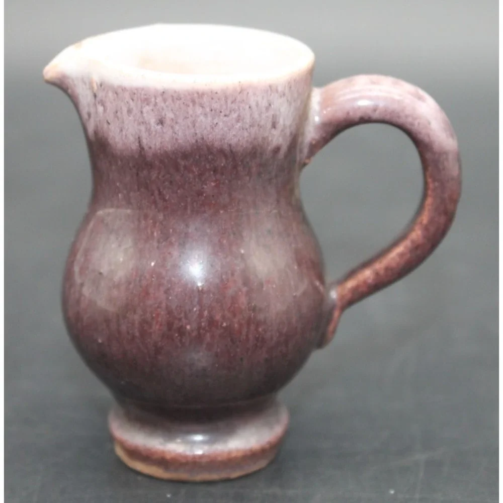 Vintage Mini Pottery Creamer Purple Drip Glaze Stoneware Pitcher 2.75